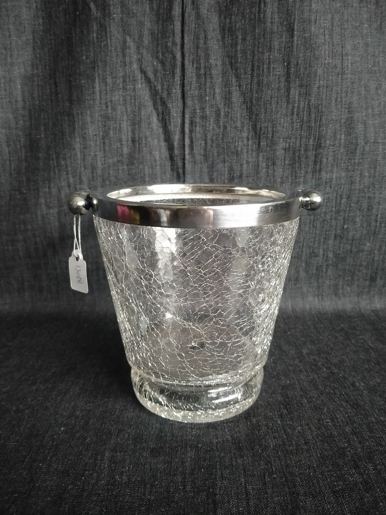 Seau à glaçon en verre feuilleté brisé et métal argenté 