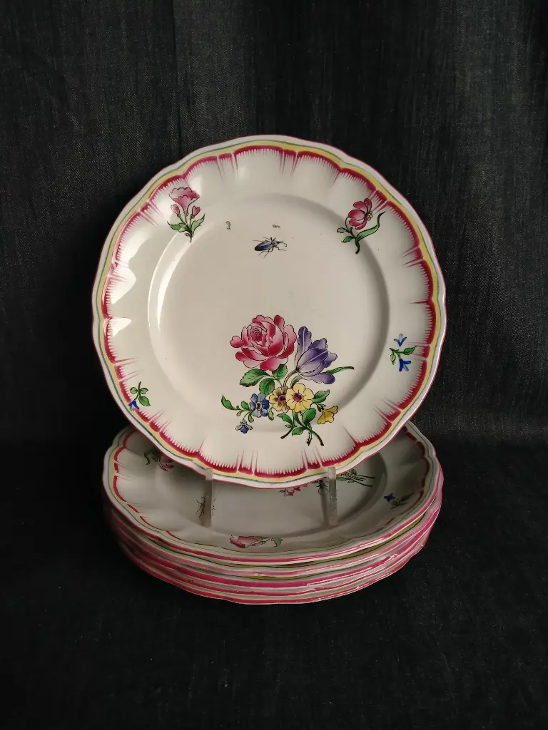 Série de 6 assiettes à dessert Keller & Guérin Luneville décor de Strasbourg 