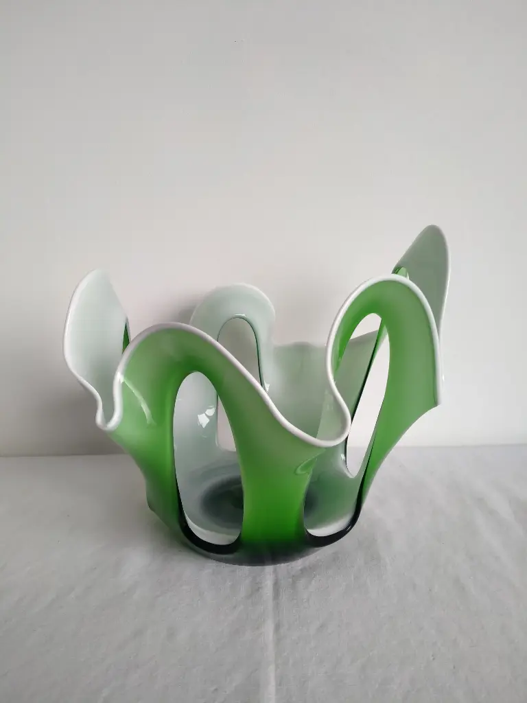 Coupe en verre filé double couche vert et blanc Krosno 