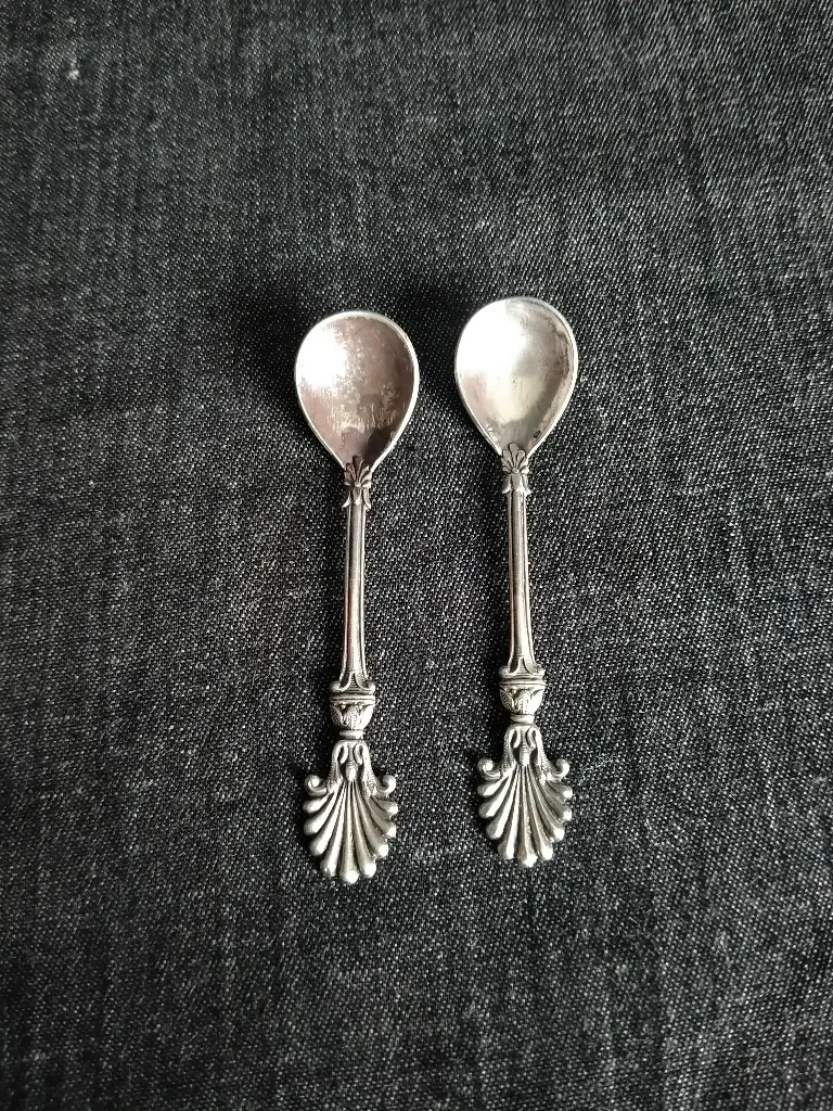 Paire de cuillères à sel en argent massif à décor de palmette XIXe siècle 