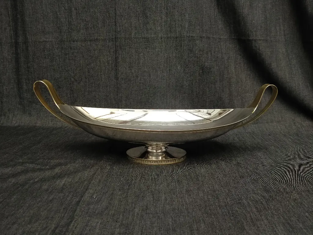 Coupe à fruit ou centre de table en métal argenté et doré
