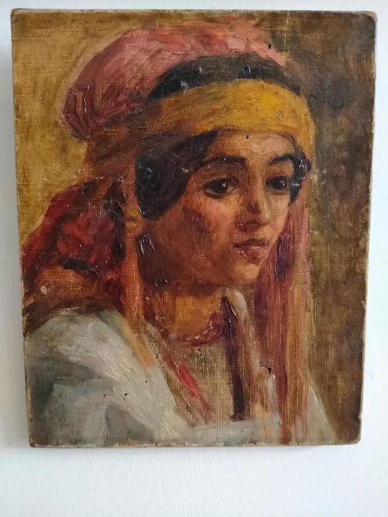 Edouard Verschaffelt (att.) Portrait de femme au turban école de Bou-Saâda peinture orientaliste