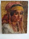 Edouard Verschaffelt (att.) Portrait de femme au turban école de Bou-Saâda peinture orientaliste