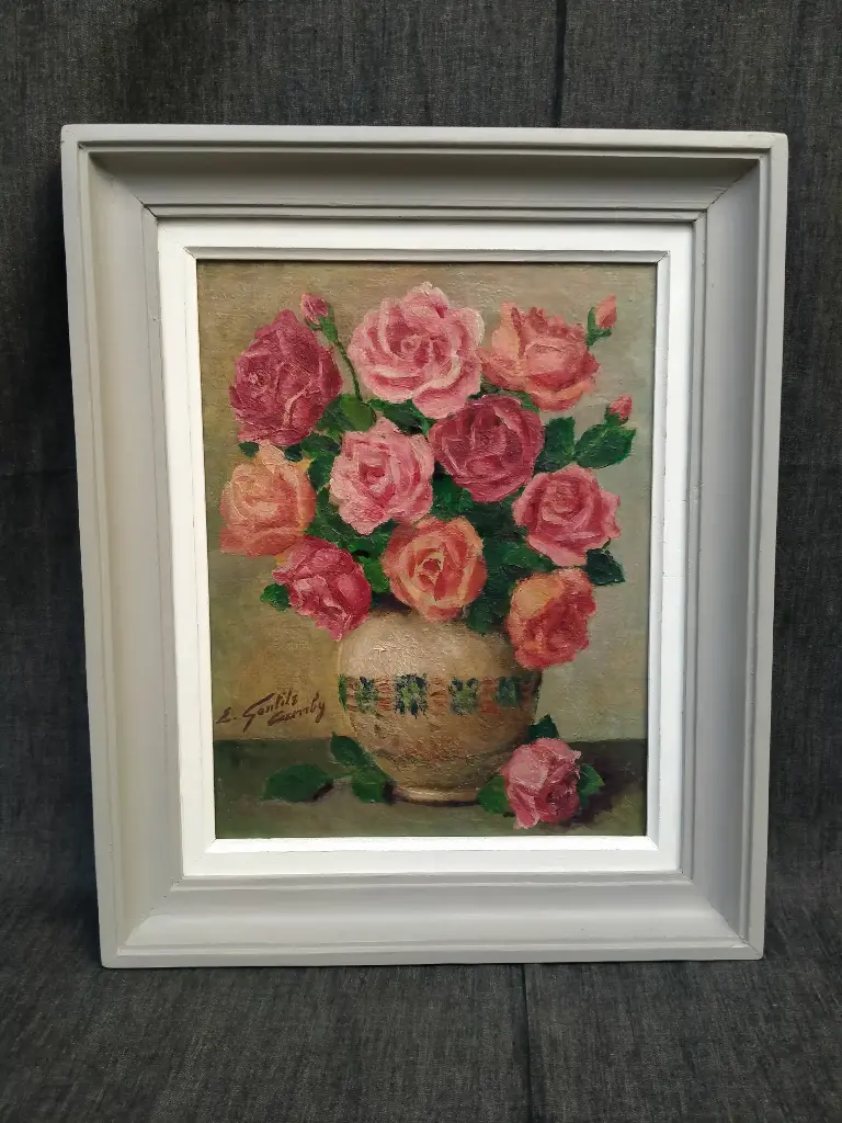 Nature morte au bouquet de roses signée Edouard Gentils Camby