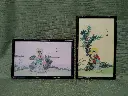 Paire de peintures sur soie chinoise représentant Guan Yin et l'enfant 