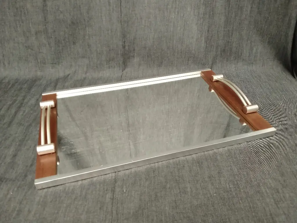 Plateau rectangulaire miroir Art Déco palissandre et aluminium 