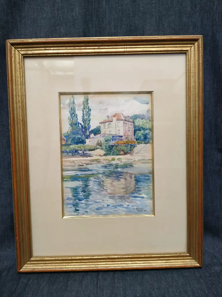 Aquarelle signée Edmond Jamois représentant Bougival 