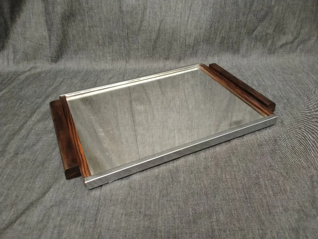 Plateau Art Déco palissandre miroir et chrome