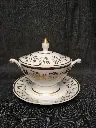 Sucrier en porcelaine de Paris époque Empire sur présentoir avec son couvercle 