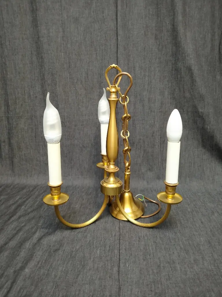 Lustre à trois bras de lumière laiton Maison Lucien Gau 