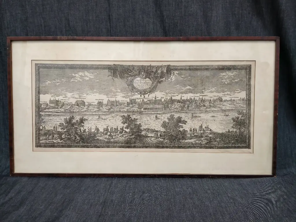 Gravure vue panoramique de Varsovie datant de la fin du XVIIe siècle Erik J. Dahlberg Nicolas Perelle 