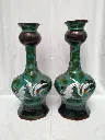 Paire de vases bouteilles à décor d'oiseaux faience de Delft  