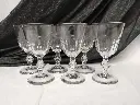 Série de 6 verres à eau XIXe siècle soufflé bouche côtes plates et jambe à bouton 