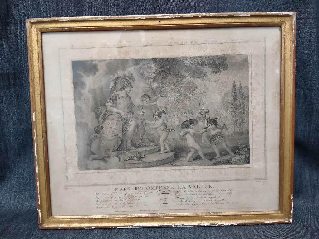 Gravure Mars récompense la valeur par Nicolas Colibert datant du XVIIIe siècle