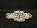 Encrier en porcelaine de Dresde décor main de fleurs et rehaut or 