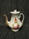 Cafetière en porcelaine de Paris décor main de fleurs et rehaut or 