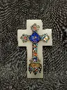Bénitier crucifix en émaux cloisonnés sur une croix en onyx XIXe siècle