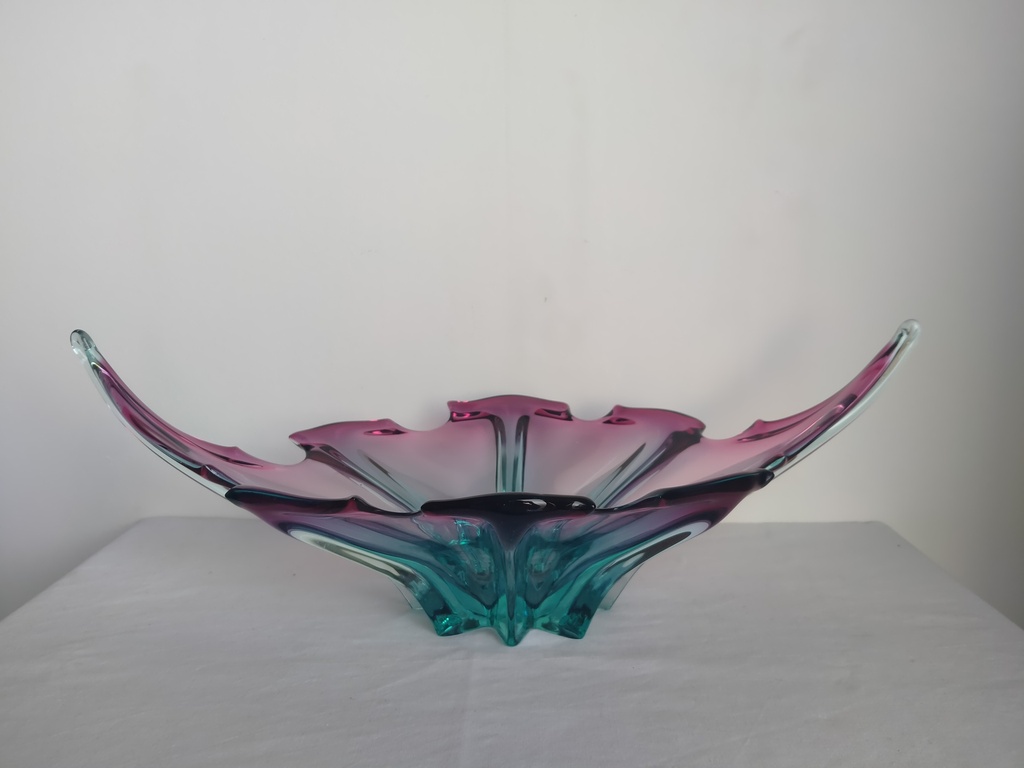Coupe à fruit en cristal de Murano bicolore (rose-bleu)