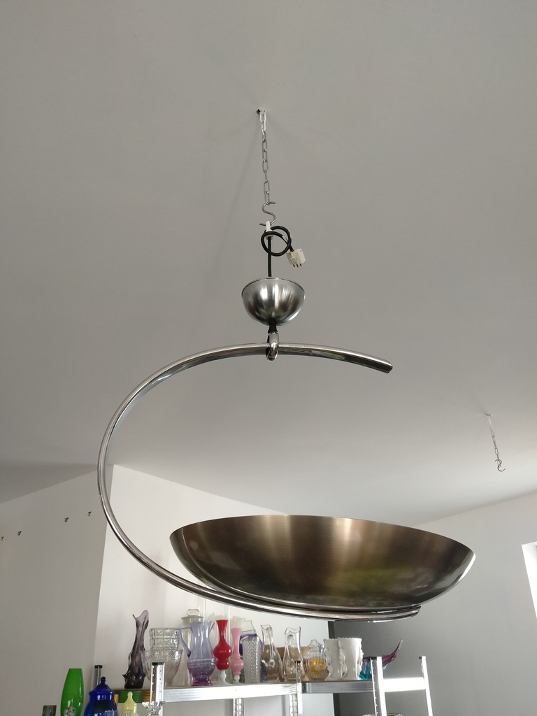 Lustre suspension "Les Actuels" de Lucien Gau Paris design modèle argenté