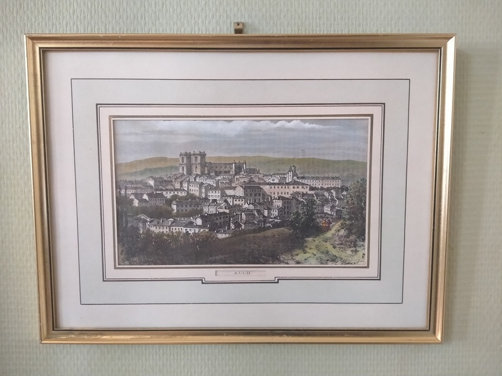 Gravure vue de la ville de Auch datant du XIXe siècle
