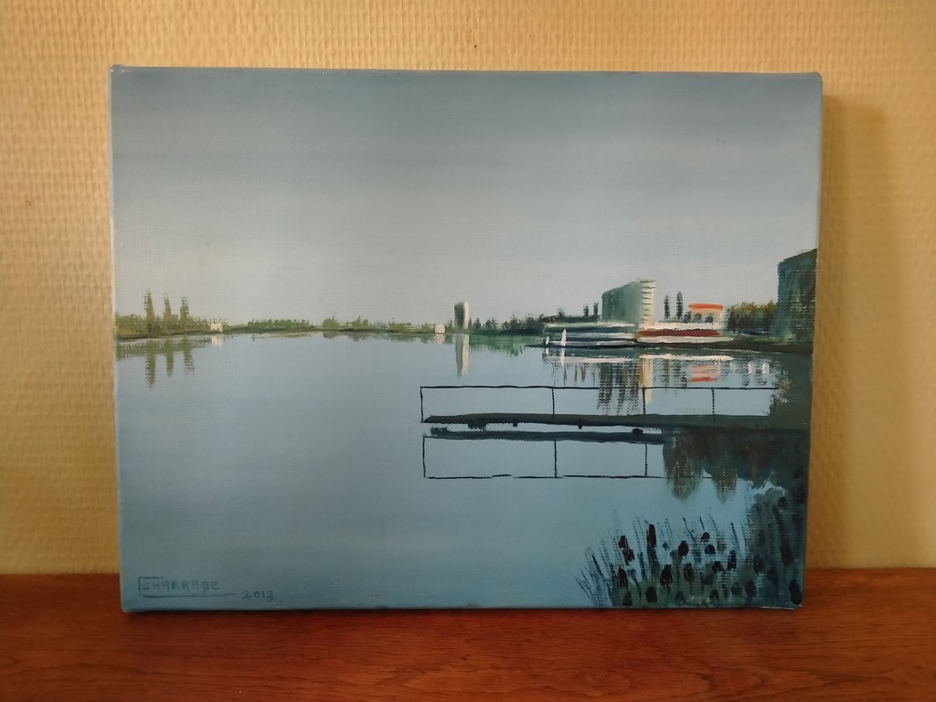 Huile sur toile vue du lac de Vichy signé Christian Charrade 