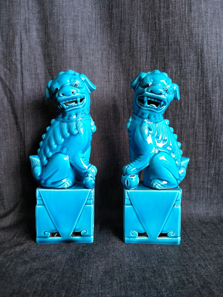 Paire de chien de fô bleu 