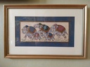 Peinture sur soie représentant un groupe d'éléphants 