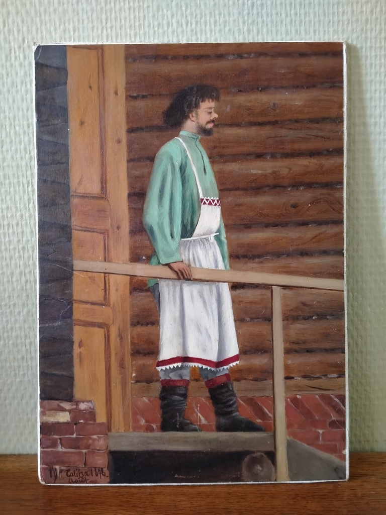 Peinture représentant un paysan d'Europe de l'Est signée M. Calitza 
