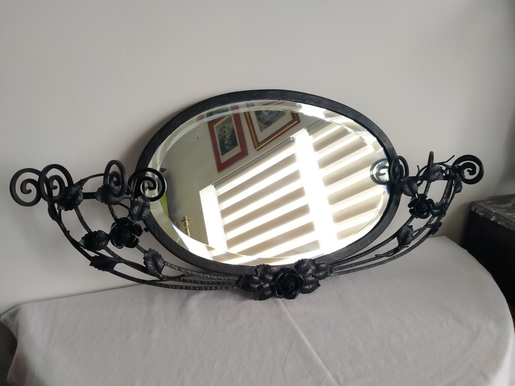Miroir ovale Art Déco en fer forgé 