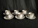 Série de 6 tasses à café en porcelaine de Paris décor bleu et or 