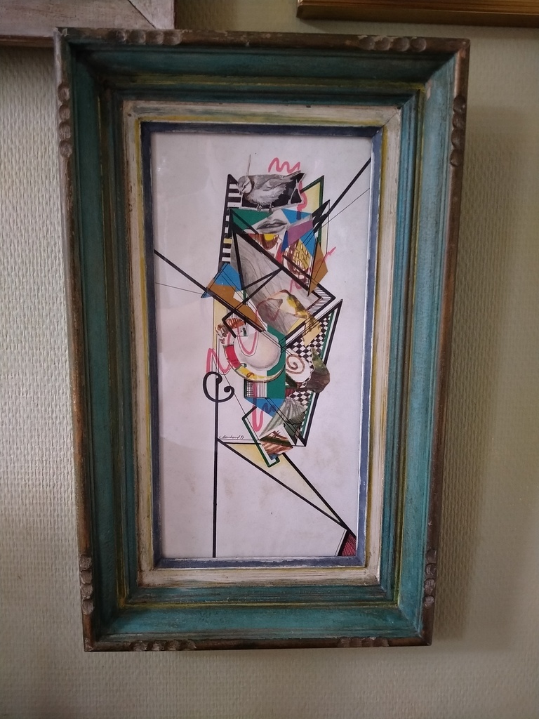 Collage signé Catherine Marchand daté 1997 intitulé "Un oiseau n'y trouverait pas son nid" 