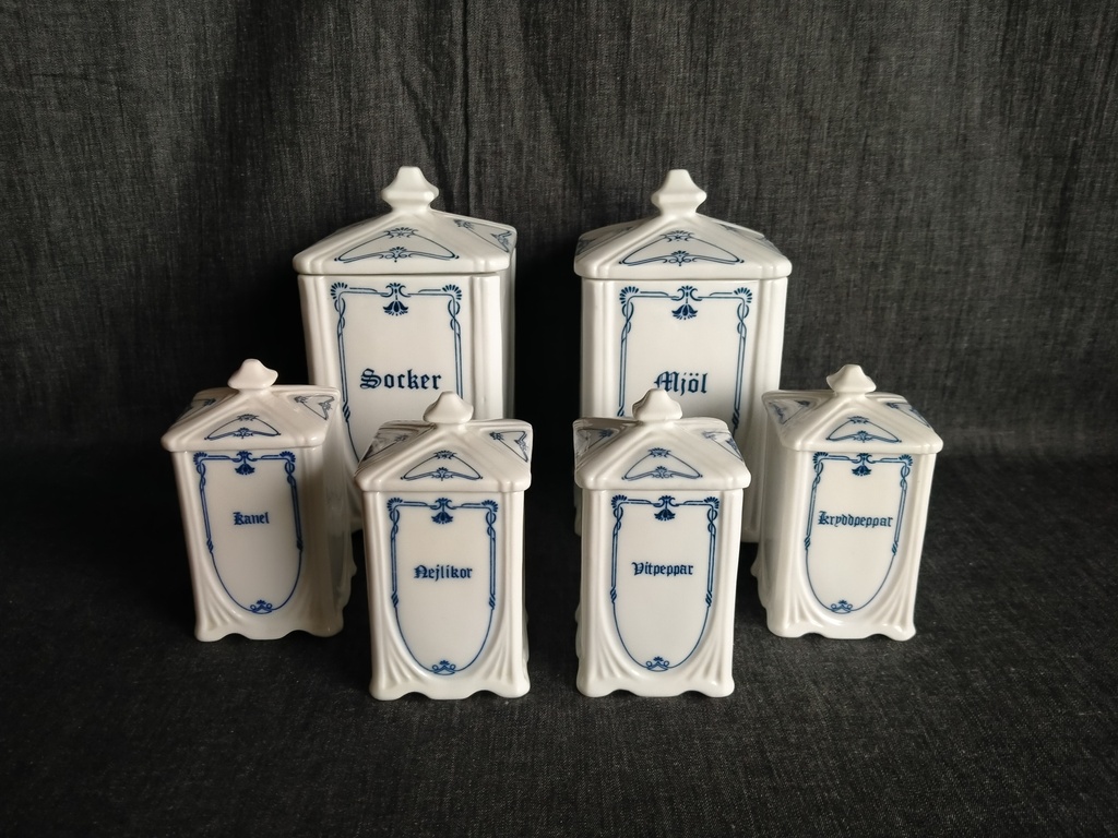 Série de pots à épices en porcelaine suédoise Art Nouveau