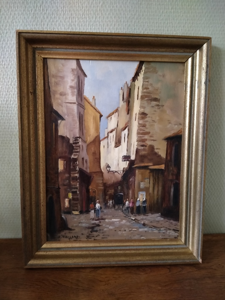 Peinture signée Christophe Rielland représentant une vue de ville 