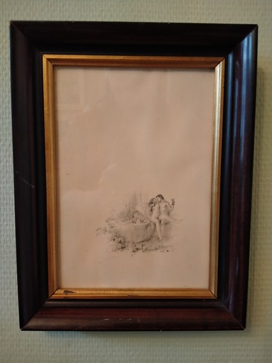 [A081] Gravure érotique représentant une scène galante Paul-Émile Bécat 