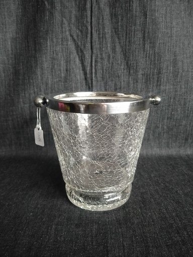 [23028] Seau à glaçon en verre feuilleté brisé et métal argenté 