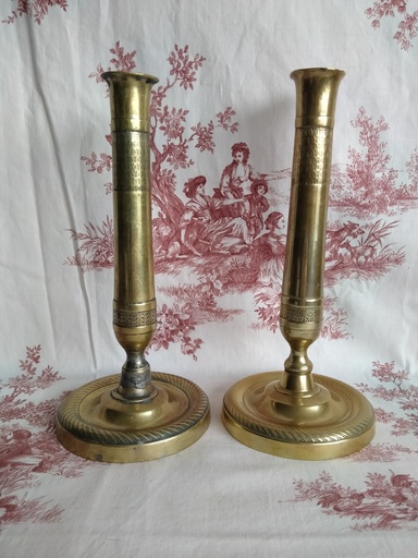 [A093] Paire de flambeaux en bronze laiton Empire 