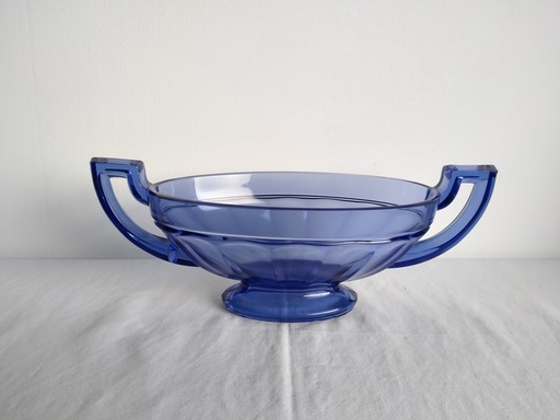 [23008] Coupe à fruit ovale modèle "Noémie" couleur bleu, Val Saint Lambert LUXVAL