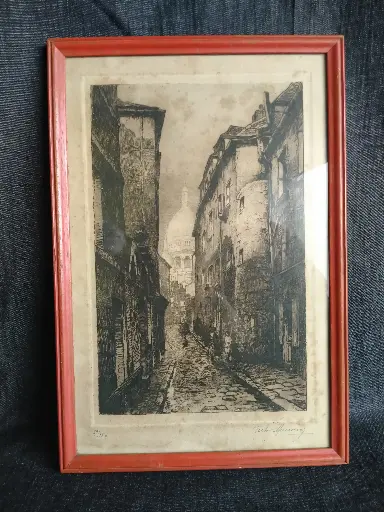 [23034/1] Gravure vue de Montmartre et du Sacré Cœur à Paris Victor Maunier 1929