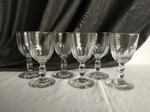 [25083] Série de 6 verres à vin rouge modèle gondole double balustre Baccarat XIXe siècle 