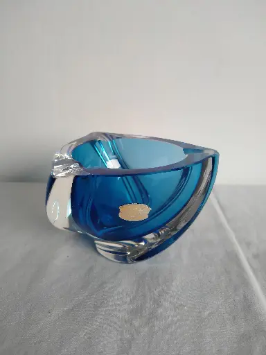 [A051] Cendrier bleu en cristal de Val Saint Lambert 