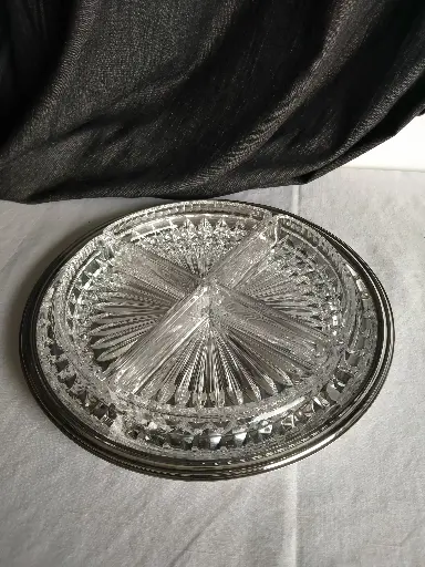 [25088/1] Plateau serviteur en métal argenté et cristal pour l'apéritif