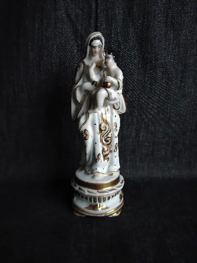 [26005] Vierge à l'enfant en porcelaine et rehaut or XIXe siècle 