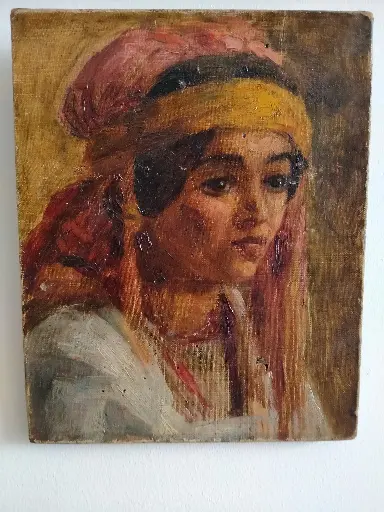 [26001] Edouard Verschaffelt (att.) Portrait de femme au turban école de Bou-Saâda peinture orientaliste