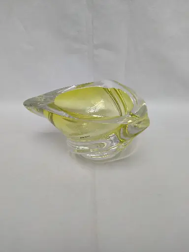 [26030] Cendrier en cristal jaune et transparent Val Saint Lambert 