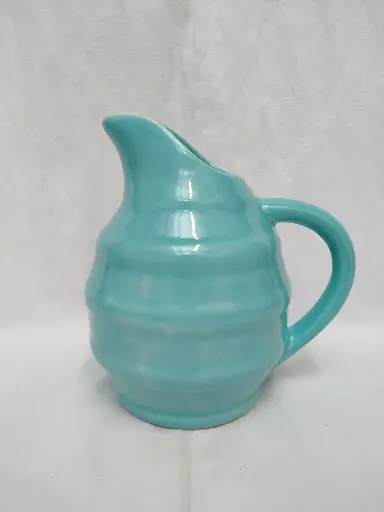 [23009] Pichet Art Déco en faience d'Orchies décor bleu vert 