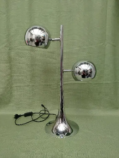 [26043] Lampe à deux bras de lumière métal chromé design années 70-80 "Eye ball"