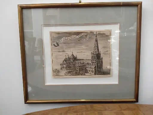 [26049/4] Gravure de l'Eglise métropolitaine  de Notre-Dame à Cambrai par Harrewyn XVIIIe siècle