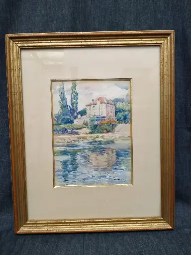 [26066] Aquarelle signée Edmond Jamois représentant Bougival 