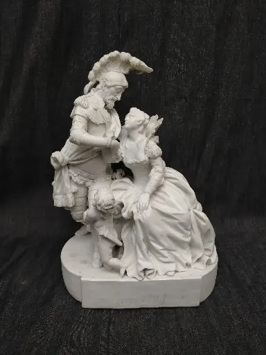[26007/2] Groupe de milieu de table en biscuit de porcelaine représentant une scène galante datant du XIXe siècle Henri IV et Gabrielle d'Estrées 