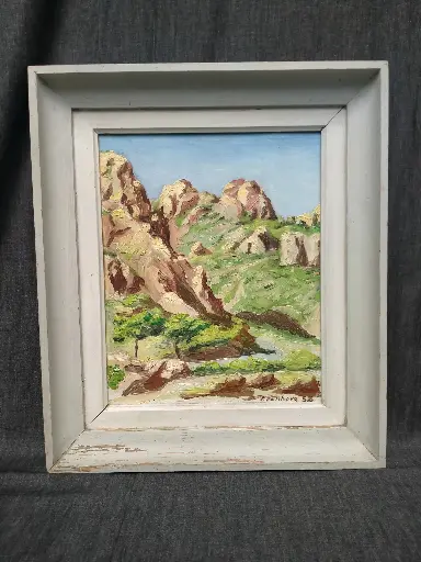[26063/1] Peinture signée P. Vanhove représentant le Rastel d'Agay dans le massif de l'Estérel dans le Var (école belge)